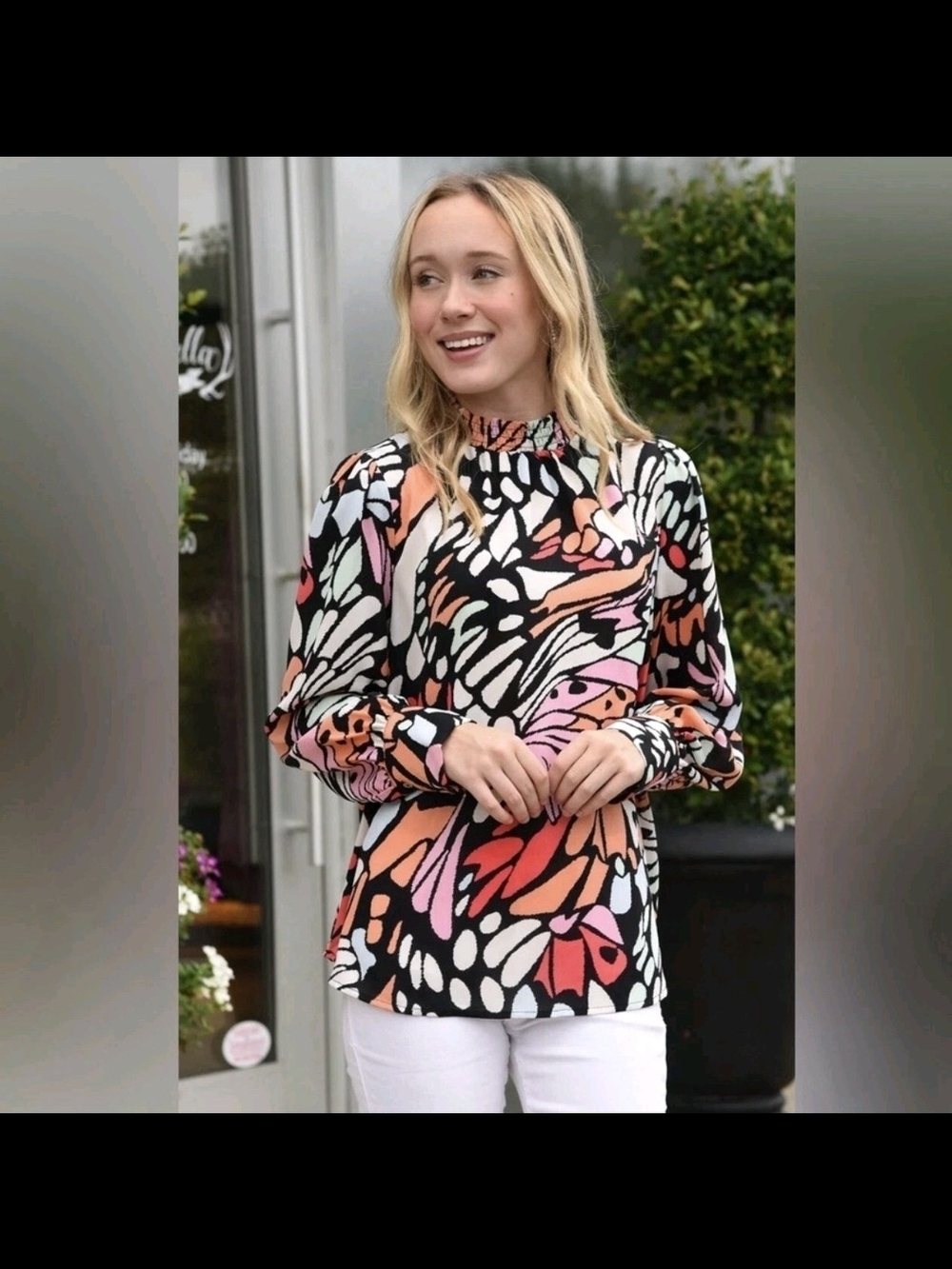 JODIFL Black Multi Abstract Floral High-Neck Blouse